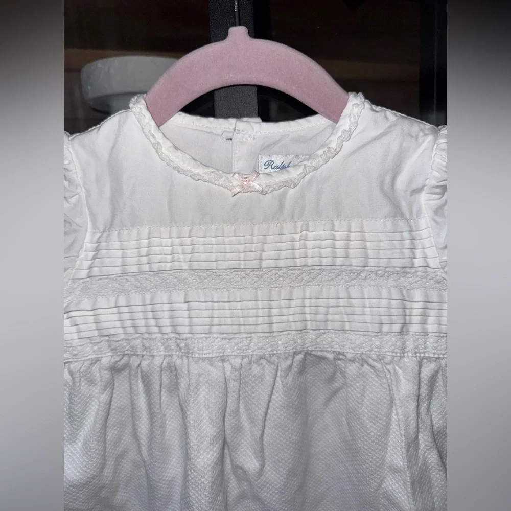 Ralph Lauren heirloom bubble romper lace smock bows ruffle baby girl puff sleeve
